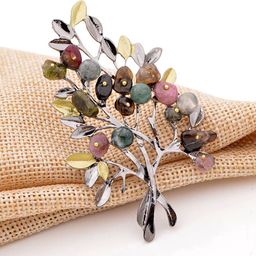 YouBella Women Green Gunmetal-Toned Stone Studded & Beaded Branch Shaped Statement Brooch-57