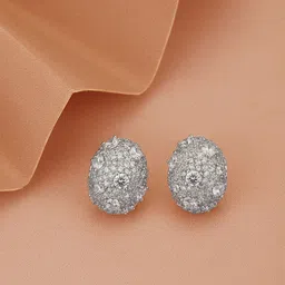 Carlton London Women Silver-Plated CZ Studded Oval Studs Earrings-13