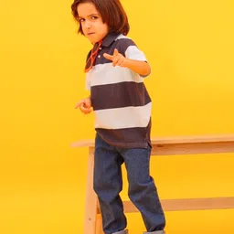 Cherry Crumble Boys Multicoloured Striped Polo Collar T-shirt-image-39