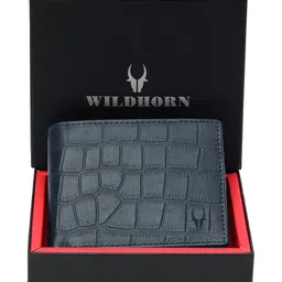 WildHorn Men Blue Self Design RFID Protected Genuine Leather Hand-Stitched Two Fold Wallet-picture-58