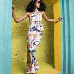 Taurus Printed Crepe Halter Neck Sleeveless Top With Trouser Co-Ords-image-13