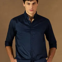 DENNISON Men Navy Blue Comfort Regular Fit Solid Formal Shirt-image-88