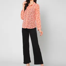 PURYS Women Pink Smart Floral Semi Sheer Printed Casual Shirt-40