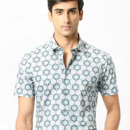 RARE RABBIT Men Flaret Slim Fit Abstract Printed Cotton Shirt-image-2