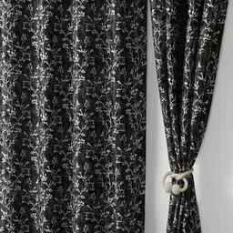 Homefab India Black & White Set of 2 Floral Room Darkening Long Door Curtain-53