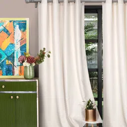 ROSARA HOME Set Of 2 Cream Coloured Self-Design Long Door Curtains image 1