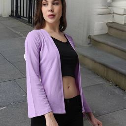 popwings Ribbed Front-Open Shrug with Back Bow Accent image 2