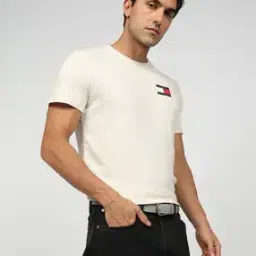 Men Essential Flag Slim Fit Crew-Neck T-Shirt with Logo Print-image-8