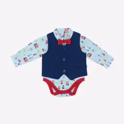 Printed Bodysuit with Vest Coat & Bow-Tie-image-49