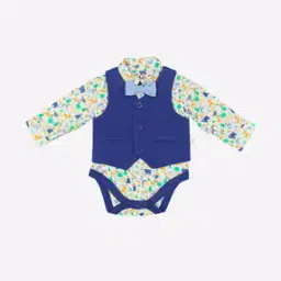 Printed Bodysuit with Vest Coat & Bow-Tie-44