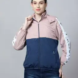Women Colourblock Hooded Jacket-image-0