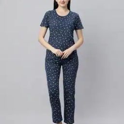 Women All-Over Print Round-Neck T-Shirt & Pyjamas Nightwear Set-image-32
