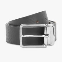Men Checked Leather Belt with Buckle Closure-picture-11