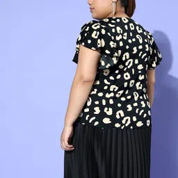 Berrylush Curve Animal Print Flutter Sleeve Ruffles Crepe Top image 5