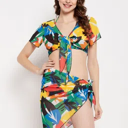SECRETS BY ZEROKAATA Printed Beach Wear Bikini Set with Sarong & Cover Up Top-image-19