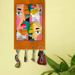 999store Abstruck Face Multicolour MDF 4 Hooks Key Holder-picture-11