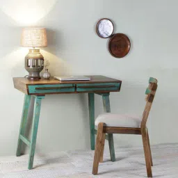fabuliv Philibert Sheesham Wood Writing Table in Teak & Vintage Green Finish with Chair-picture-29