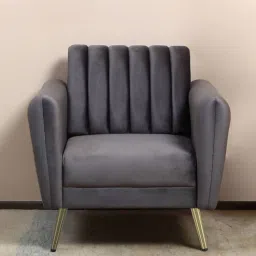 casacraft from pepperfry Fidel Velvet 1 Seater Sofa In Fossil Grey Colour-picture-8