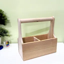 disoo fashions Natural Brown Handpainted Wood Cutlery Holder-picture-3