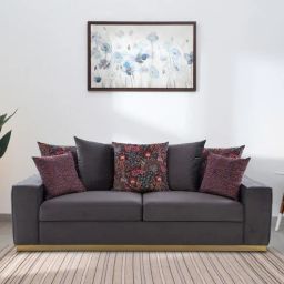 casacraft from pepperfry Madison Velvet 3 Seater Sofa in Dark Grey Colour-picture-4