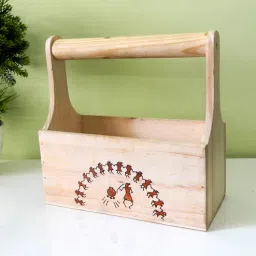disoo fashions Natural Brown Handpainted Wood Cutlery Holder-picture-7