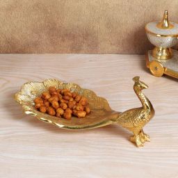 amaya decors Peacock Aluminium Gold Small Gifting Platter-picture-10