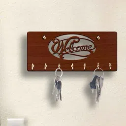 suveharts Welcome Brown Engineered Wood 7 Hooks Key Holder-picture-9