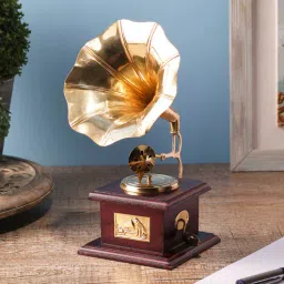 Gold Brass Brass & Wood Gramophone by Exim Decor-picture-28