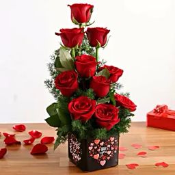 Bunch Of 10 Red Roses In Love You Sticker Vase-image-95
