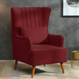 casacraft from pepperfry Jairo Velvet Wing Chair In Velvet Red Colour-picture-27