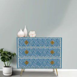 casagold Bone Inlay Chest of 3 Drawers in Blue Colour-picture-3