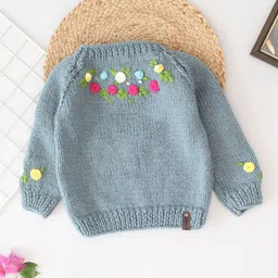 Woonie Girls Embroidered Pullover with Embroidered Detail-56
