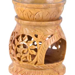 Avinash Handicrafts Brown Textured Stone Carved Matki Shape Aroma Diffuser-image-5