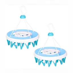 Kuber Industries Blue & White 2 Pieces Colorblocked Clips Hangers-41