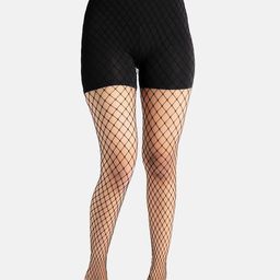 Theater Women Black Solid High-Rise Sheer Fish Net Stocking-picture-2