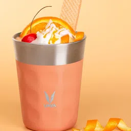 Vaya Coral & Silver-Toned Textured Stainless Steel Matte Mugs Set of Cups and Mugs-1
