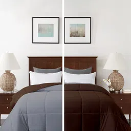 RAZZAI Coffee Brown & Silver-Toned Microfiber Mild Winter 210 GSM Single Bed Comforter-image-41