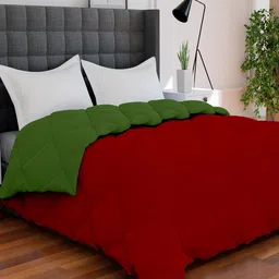 AVI Red & Green Solid Reversible Style Mild Winter 233 GSM Single Bed Comforter-1