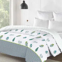 MYTRIDENT Road To Jaipur White & Green Floral Cotton AC Room 150 GSM Double Bed Comforter-image-86