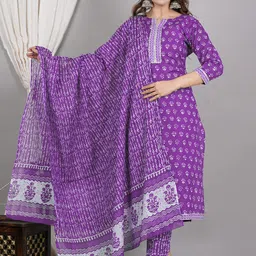 ZOYOTO Ethnic Motifs Printed Gotta Patti Pure Cotton Straight Kurta & Trouser With Dupatta-12