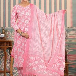Readiprint Fashions Floral Printed V-Neck Pure Cotton Straight Kurta Set-image-52
