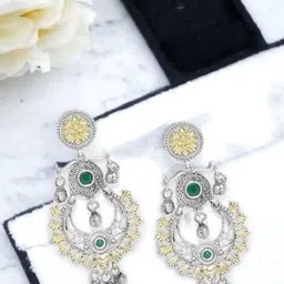 Sangria German Silver-Plated Emerald Studded Circular Chandbalis-20