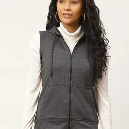 Rute Women Charcoal Grey Solid Hooded Sweatshirt-picture-1