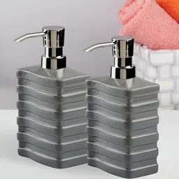 Kookee Grey 2 Pieces Textured Ceramic Soap Dispensers 400 ml Each-6