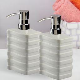 Kookee White 2 Pieces Striped Ceramic Soap Dispensers-30