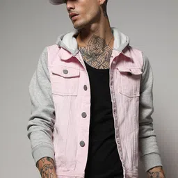 Campus Sutra Pink Long Sleeves Windcheater Hooded Denim Jacket-picture-57