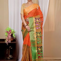 PuJoy Woven Design Pure Cotton Handloom Taant Saree-image-100