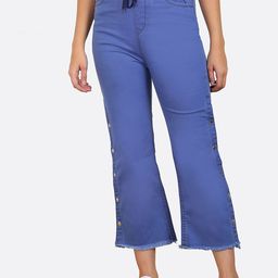 A-Okay Women Blue Solid Cotton Straight Fit Cropped Jeans-image-46