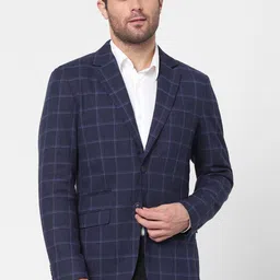 SELECTED Men Blue Checked Single-Breasted Slim-Fit Formal Blazer-picture-44