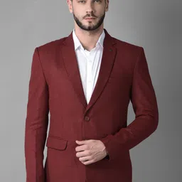 Canary London Men Maroon Slim-fit Single-Breasted Blazer-11